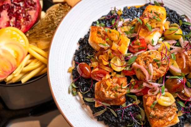 Black rice dish served at luxury restaurant