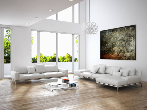 istock Large luxury modern bright interiors Living room mockup illustration 3D rendering image 2158288409