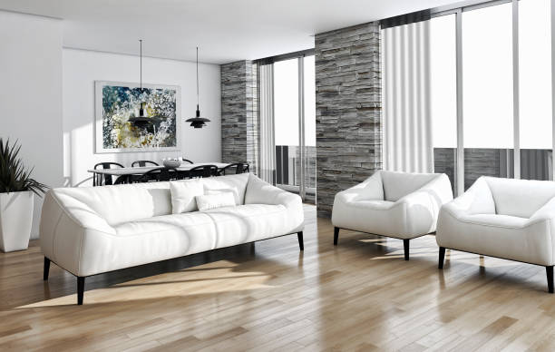 istock Large luxury modern bright interiors Living room mockup illustration 3D rendering image 2158288419