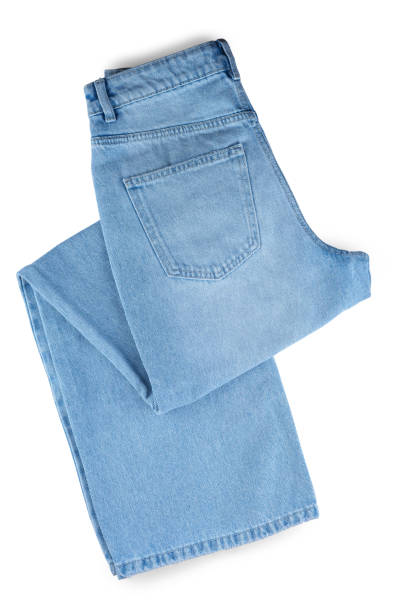 istock Back side of folded blue jeans with pocket isolated, cut out on white background 2158288440