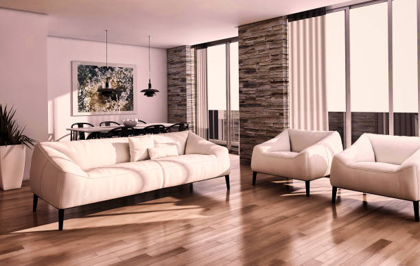 istock Large luxury modern bright interiors Living room mockup illustration 3D rendering image 2158288542