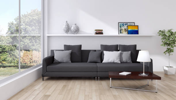 istock Large luxury modern bright interiors Living room mockup illustration 3D rendering image 2158288845