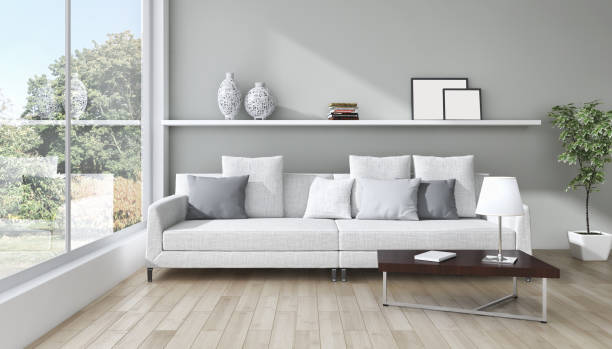 istock Large luxury modern bright interiors Living room mockup illustration 3D rendering image 2158288849