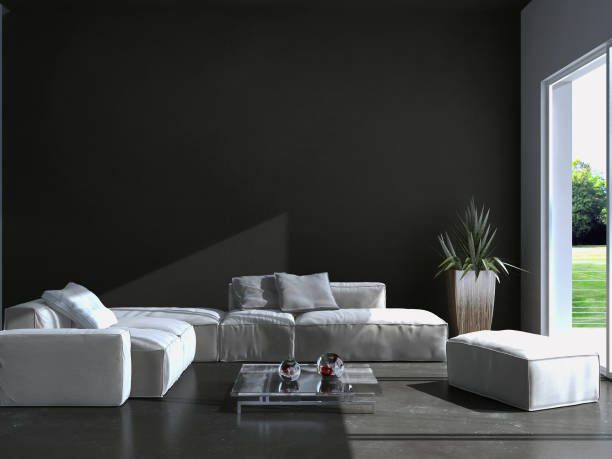 istock Large luxury modern bright interiors Living room mockup illustration 3D rendering image 2158289621