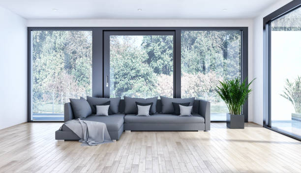 istock Large luxury modern bright interiors Living room mockup illustration 3D rendering image 2158289694