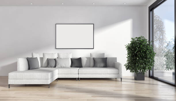 istock Large luxury modern bright interiors Living room mockup illustration 3D rendering image 2158289697