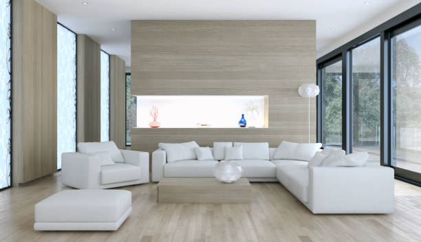 istock Large luxury modern bright interiors Living room mockup illustration 3D rendering image 2158289707
