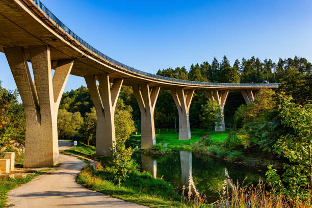 istock The viaduct is reflected in the water 2158289844