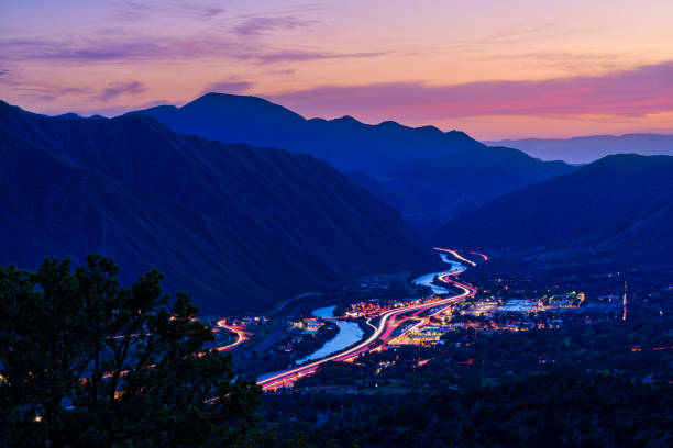 Mountain Corridor with Lights and Transportation