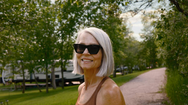 Senior camper going for a walk