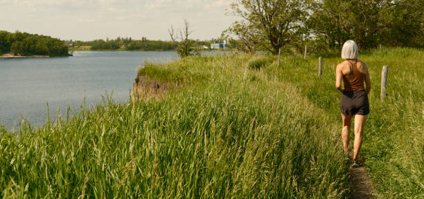 Hiking close to the edge of a lake