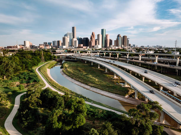 houston texas cityscape from the air - houston-texas bildbanksfoton och bilder