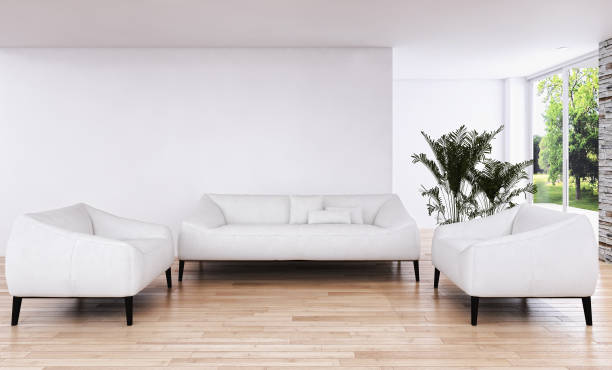 istock Large luxury modern bright interiors Living room mockup illustration 3D rendering image 2158300586