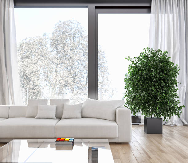 istock Large luxury modern bright interiors Living room mockup illustration 3D rendering image 2158300620