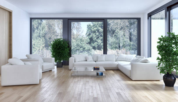 istock Large luxury modern bright interiors Living room mockup illustration 3D rendering image 2158300624