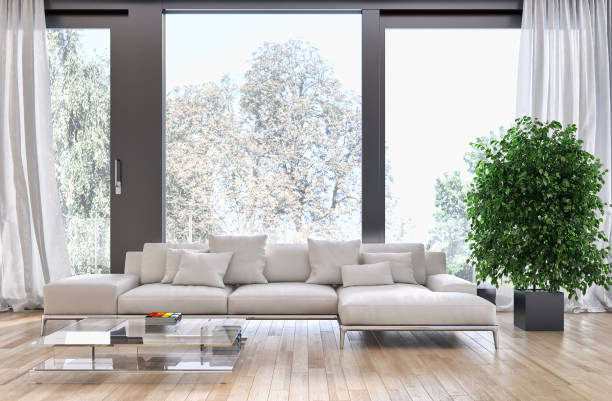 istock Large luxury modern bright interiors Living room mockup illustration 3D rendering image 2158300652
