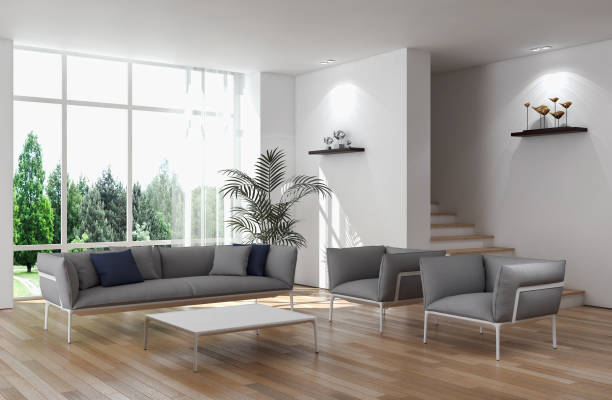 istock Large luxury modern bright interiors Living room mockup illustration 3D rendering image 2158301109
