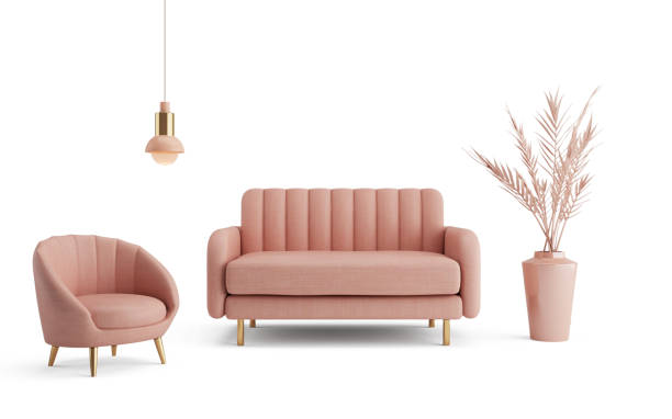 istock Pink modern classic style sofa armchair lamp and plant isolated.3d rendering 2158302061