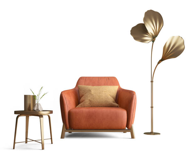 istock Red armchair with pillow and golden decoration isolated.3d rendering 2158302121