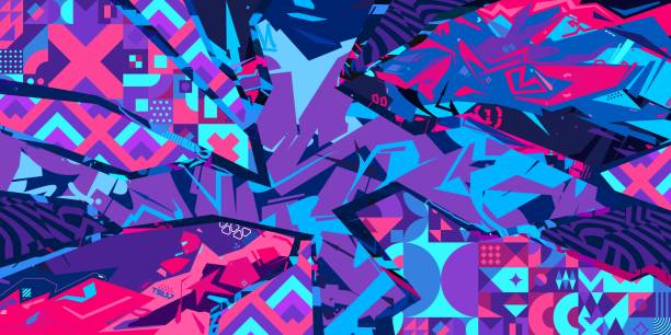 istock Trendy Abstract Urban Street Art Graffiti Style Vector Collage Illustration Background Template 2158303063