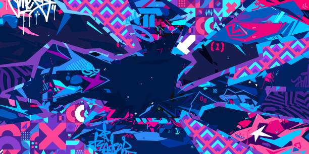 istock Trendy Abstract Urban Street Art Graffiti Style Vector Collage Illustration Background Template 2158303182