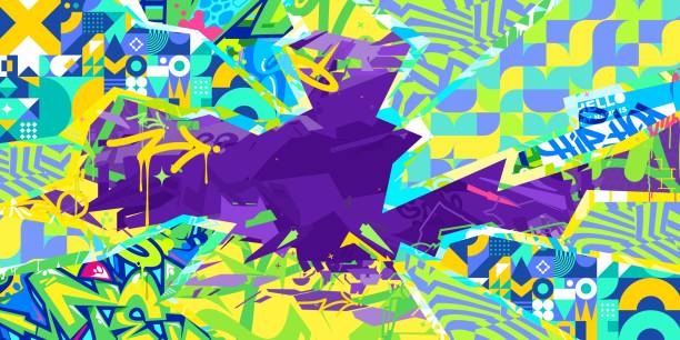 istock Trendy Abstract Urban Street Art Graffiti Style Vector Collage Illustration Background Template 2158304214