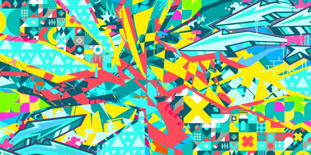 istock Cool Modern Abstract Urban Street Art Graffiti Style Vector Collage Illustration Background Template 2158304407