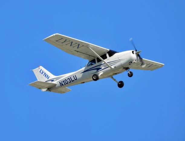 Boca Raton, Palm Beach County, Florida, USA June 18, 2024. A Cessna 172R fixed wing single engine (4 seats / 1 engine)N103LU from Lynn University taking off from the Boca Raton Airport.