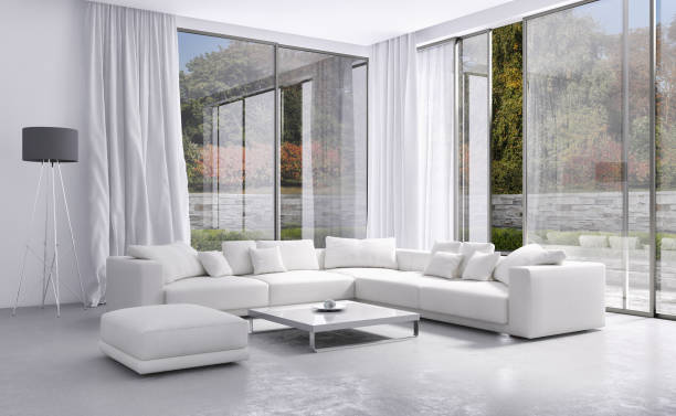 istock Large luxury modern bright interiors Living room mockup illustration 3D rendering image 2158306247