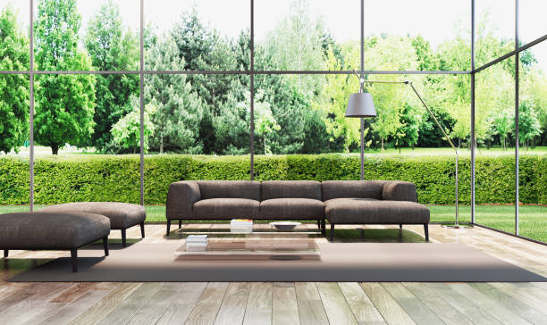 istock Large luxury modern bright interiors Living room mockup illustration 3D rendering image 2158306265