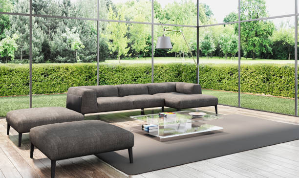 istock Large luxury modern bright interiors Living room mockup illustration 3D rendering image 2158306277