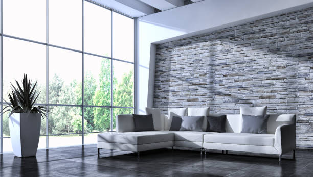 istock Large luxury modern bright interiors Living room mockup illustration 3D rendering image 2158306366