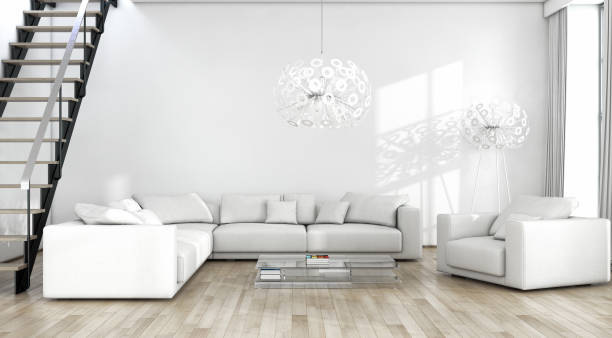 istock Large luxury modern bright interiors Living room mockup illustration 3D rendering image 2158307024