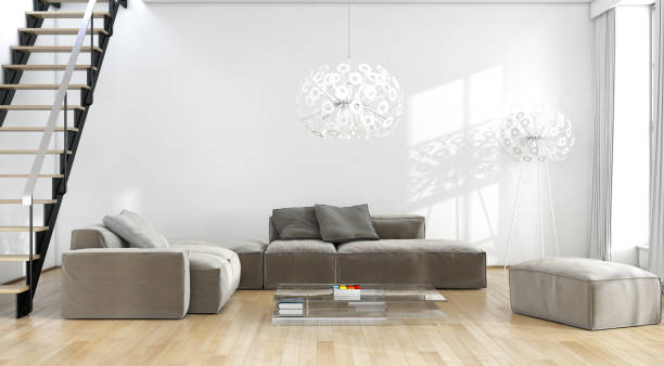 istock Large luxury modern bright interiors Living room mockup illustration 3D rendering image 2158307027
