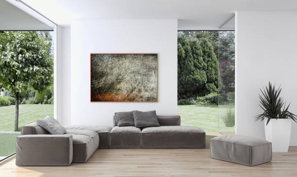 istock Large luxury modern bright interiors Living room mockup illustration 3D rendering image 2158307046
