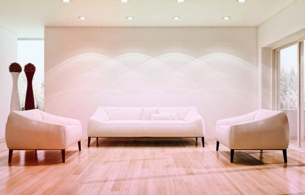 Wihte Living Room, brick wall and Parquet Floor