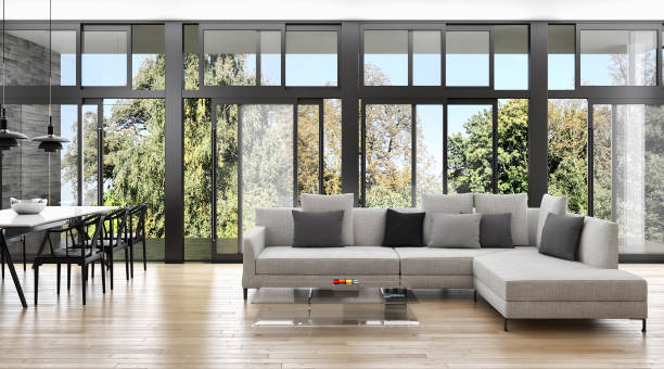 istock Large luxury modern bright interiors Living room mockup illustration 3D rendering image 2158308104