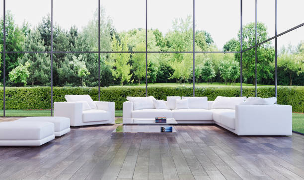 istock Large luxury modern bright interiors Living room mockup illustration 3D rendering image 2158308341