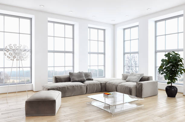 istock Large luxury modern bright interiors Living room mockup illustration 3D rendering image 2158308534