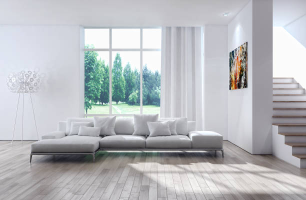 istock Large luxury modern bright interiors Living room mockup illustration 3D rendering image 2158309357