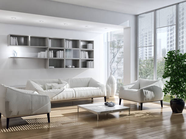 istock Large luxury modern bright interiors Living room mockup illustration 3D rendering image 2158309656