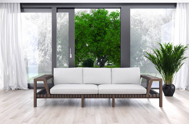 istock Large luxury modern bright interiors Living room mockup illustration 3D rendering image 2158309714
