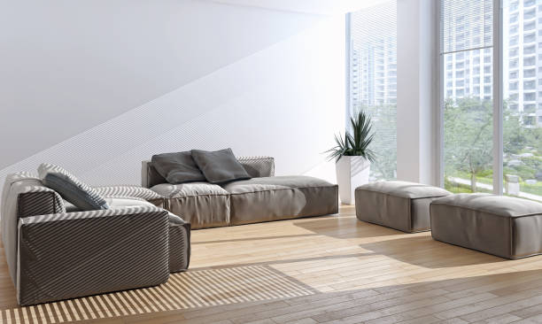 istock Large luxury modern bright interiors Living room mockup illustration 3D rendering image 2158309729