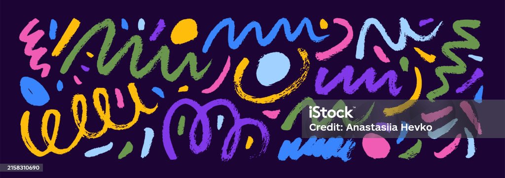 Emphasis Line Doodle Colorful Abstract Doodle Lines And Bold Dots Hand Drawn Brush Or Crayon ...