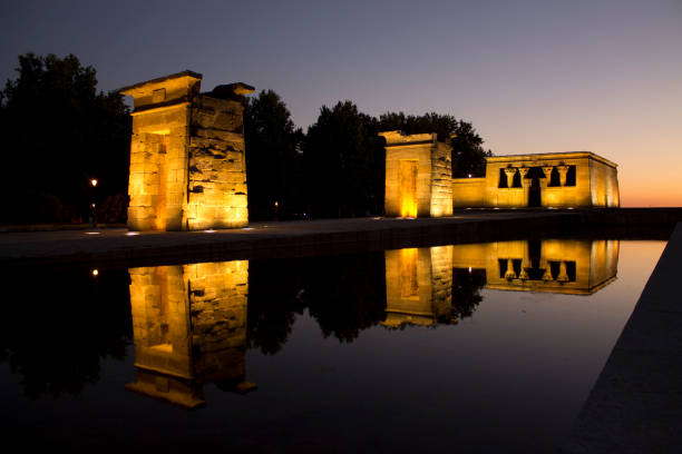 Golden hour at Debod temple in Madrid, Spain
