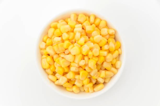 istock Canned sweet corn in a white bowl on white background 2158319430