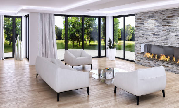 istock Large luxury modern bright interiors Living room mockup illustration 3D rendering image 2158320461