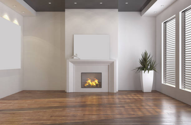 burning wood in the fireplace. the cozy atmosphere of a country house. heating the house with firewood. seasonal fireplace operation.