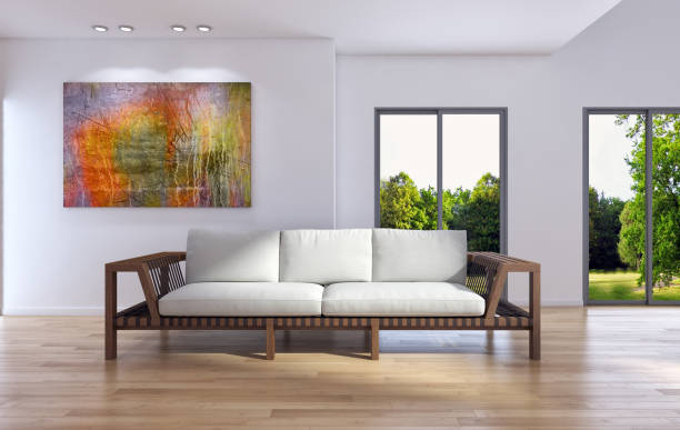 istock Large luxury modern bright interiors Living room mockup illustration 3D rendering image 2158320722