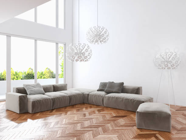 istock Large luxury modern bright interiors Living room mockup illustration 3D rendering image 2158321372